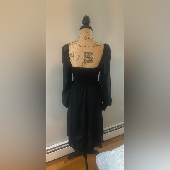 SMOCKED O.P.T. BLACK PUFF SLEEVE PRINCESSCORE COTTAGECORE ROYALCORE MIDI DRESS - Picture 5 of 8